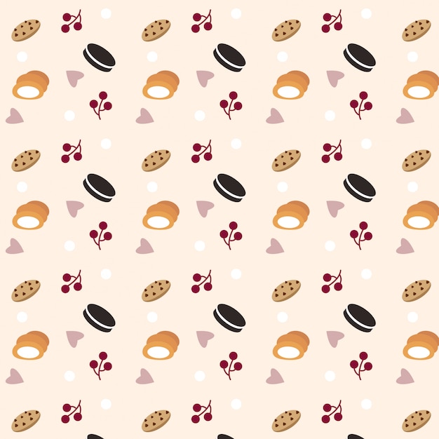 Pattern with cookies , snack and cherry