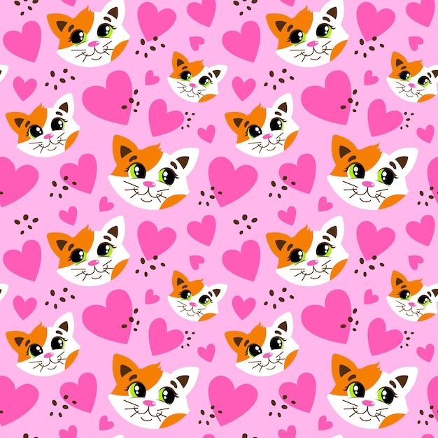 Pattern with a cute cat tricolor cat