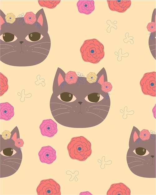 Pattern with cute doodle cats Vector