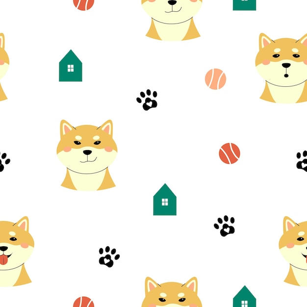 A pattern with different emotions of shiba inu Minimalistic cute white background in pastel shades Perfect for wallpaper packaging textiles or nursery advertising