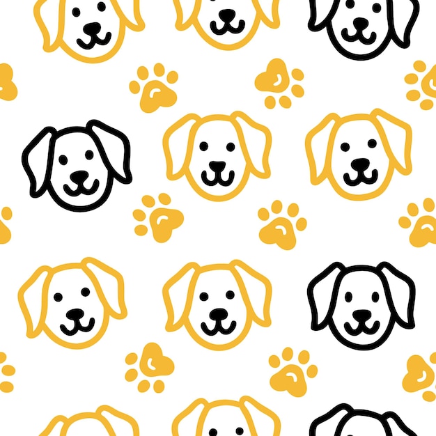 a pattern with a dogs head and paw prints