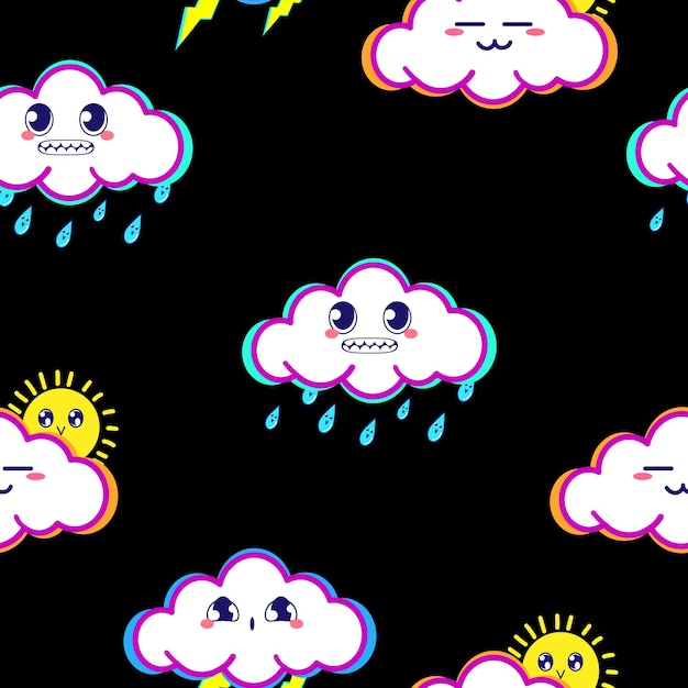 Pattern with doodle funy clouds