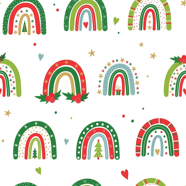 Pattern with festive rainbows Christmas Rainbow Vector baby illustration New Year and Christmas