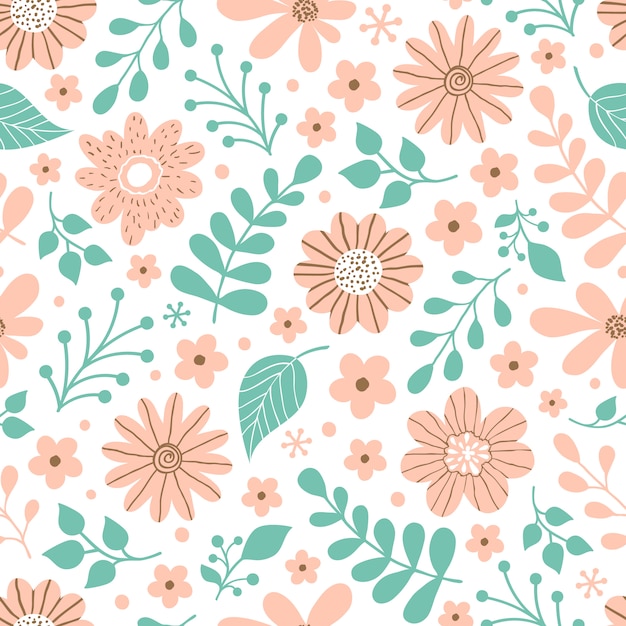 Pattern with flowers and leaves