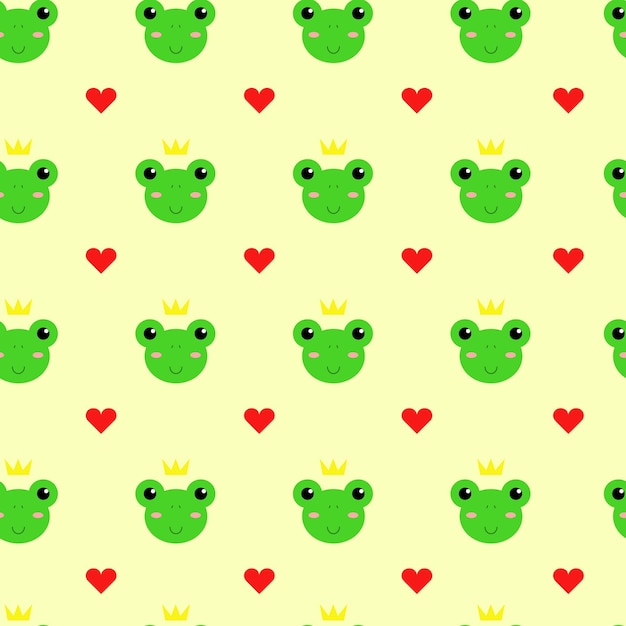 Vector pattern with frog kings on a light yellow background