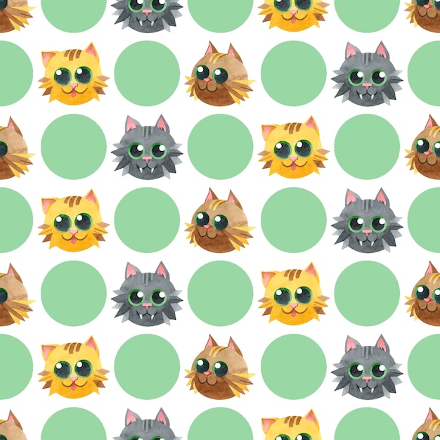 Pattern with funny cat faces