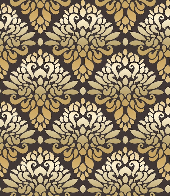 A pattern with golden blobs in the Baroque style. Suitable for curtains, wallpaper, fabric.