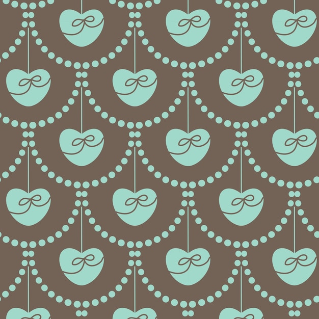 Pattern with hearts on a dark background with garlands