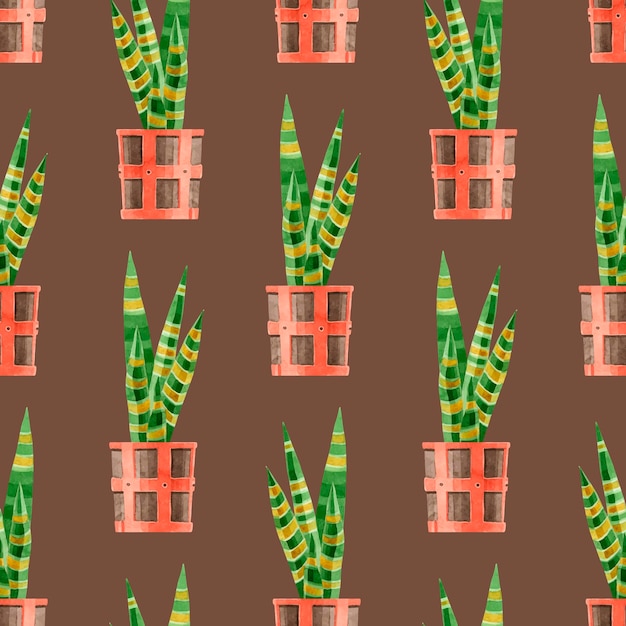 Pattern with a houseplant sansevieria