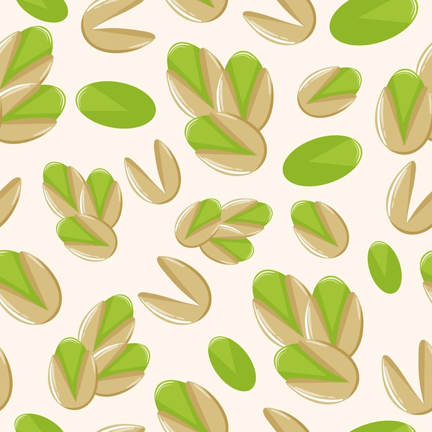 pattern with icons of nuts namely roasted green pistachio in shell brown shell and green kernel