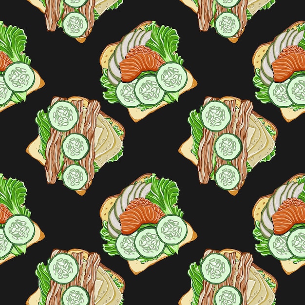 Pattern with the image of sandwiches with different fillings