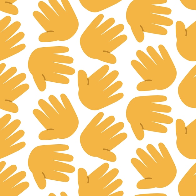 pattern with a large yellow rounded cartoon hand that shows the palm Give me five Greetings support