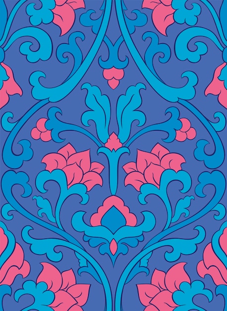 Pattern with ornamental flowers Blue floral ornament