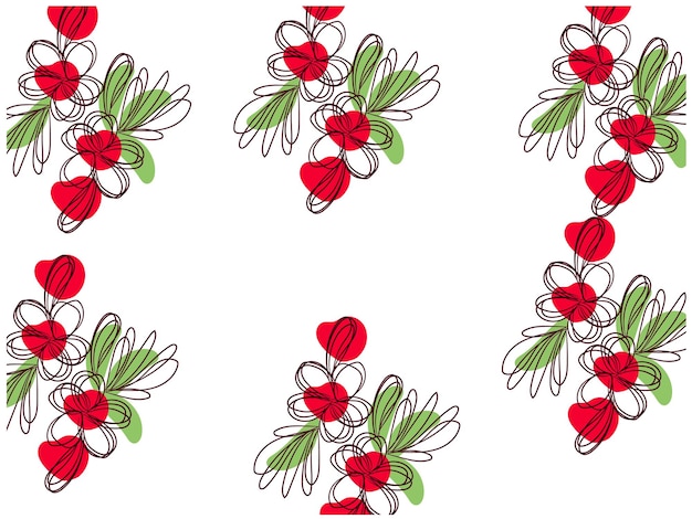 a pattern with red flowers and green leaves and a red heart