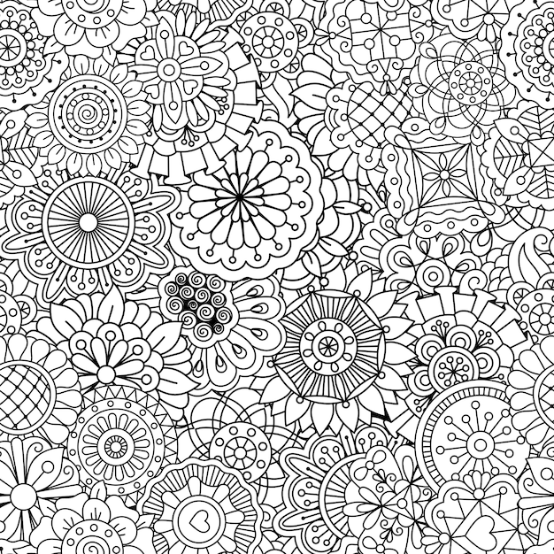 Pattern with round mandala style flowers