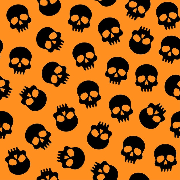 Pattern with skulls on orange background