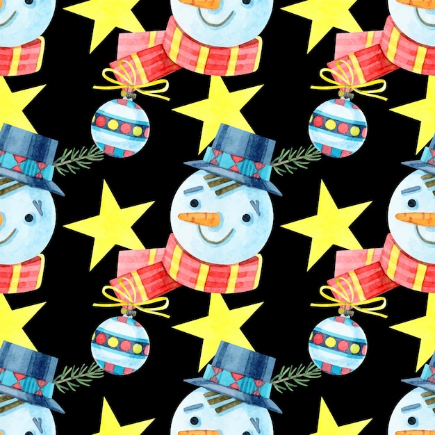 Pattern with snowman and glass balls