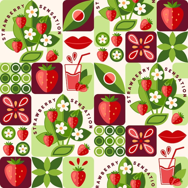 Pattern with strawberry abstract geometric shapes