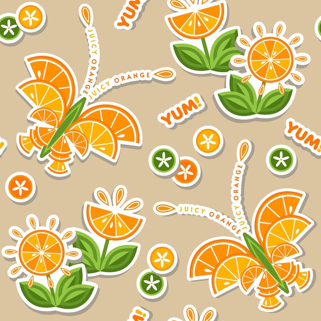 Pattern with text stickers of butterfly flowers