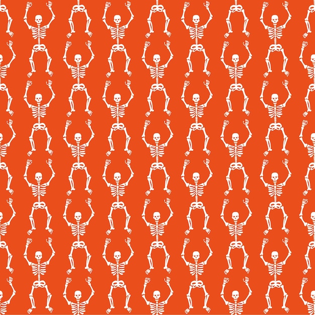 Pattern with white skeletons on a orange background