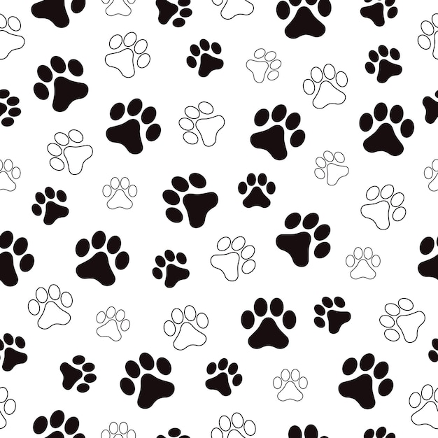 Paw animal print silhouettes Seamless pattern with paws