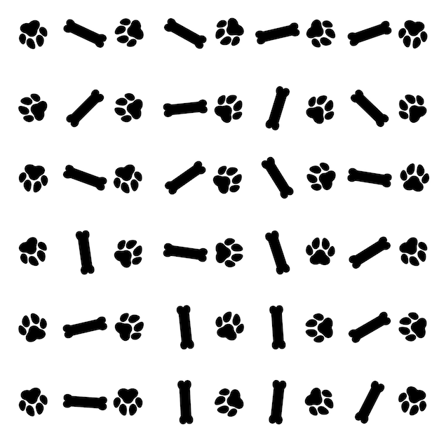 Paw and bone pattern on white background.