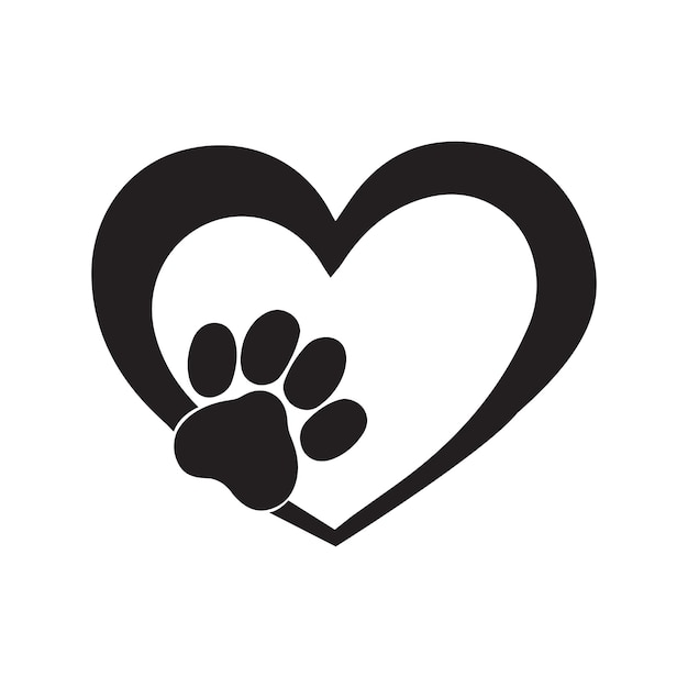 paw heart vector illustration in black and white