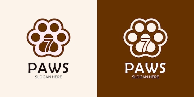 Paws with Letter 7 Logo Design