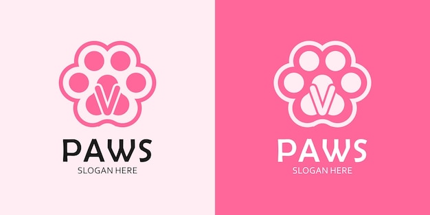 Paws with Letter V Logo Design