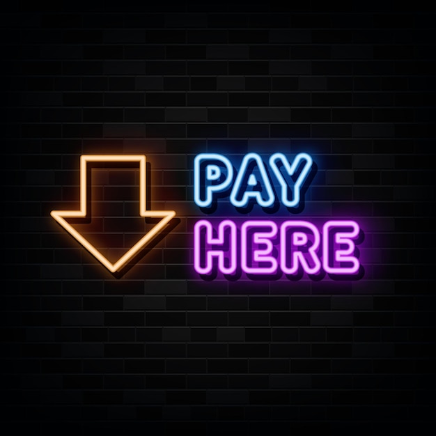 Pay Here Neon Sign  Design Template Neon Style