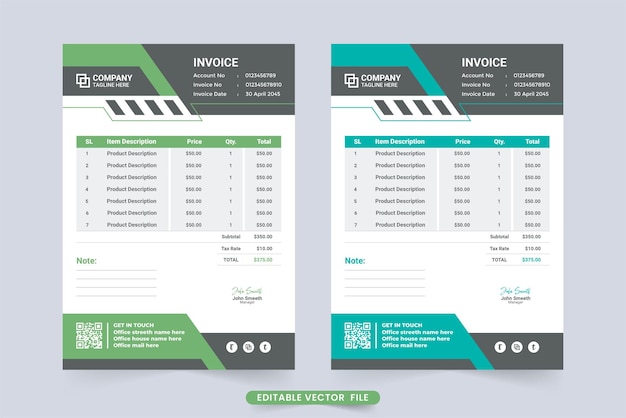 Payment Agreement and price receipt layout decoration with abstract shapes Business invoice and cash receipt template vector with red and green colors Creative payment receipt and bill paper design