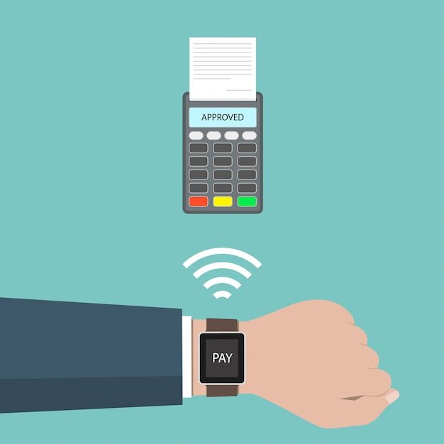 Payment approved concept. Payment through smart watch with wireless.