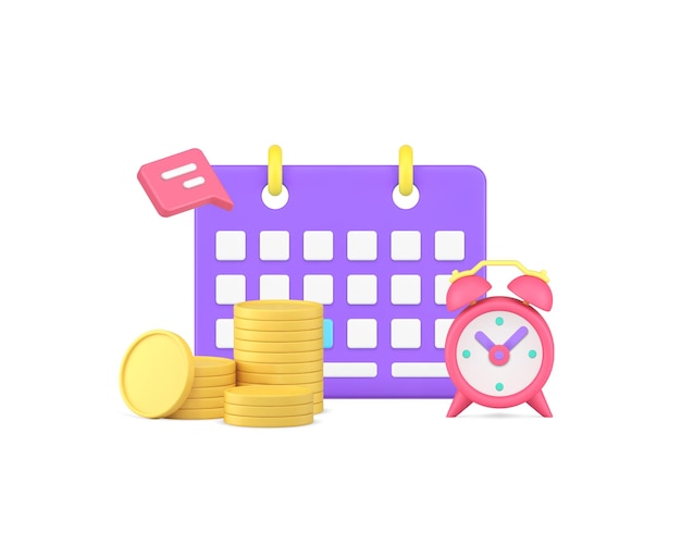 Payment time calendar reminder financial management money planning 3d icon realistic vector