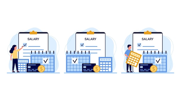 Payroll calendar with date salary payment people pay money Work check calculating payment