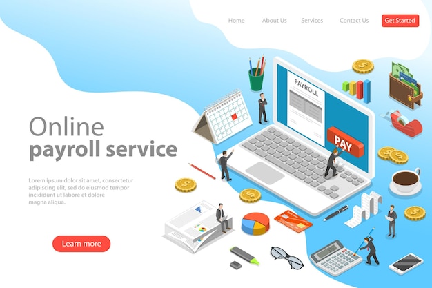 Payroll flat isometric vector landing page template of salary payment financial calendar expenses calculator