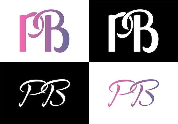 PB letter logo design bundle Colored and black and white version premium vector illustration.