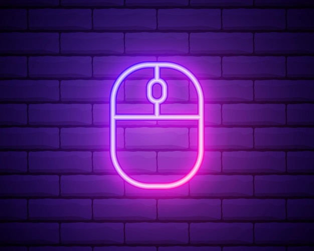 PC mouse neon icon Elements of business set Simple icon for websites web design mobile app info graphics isolated on brick wall