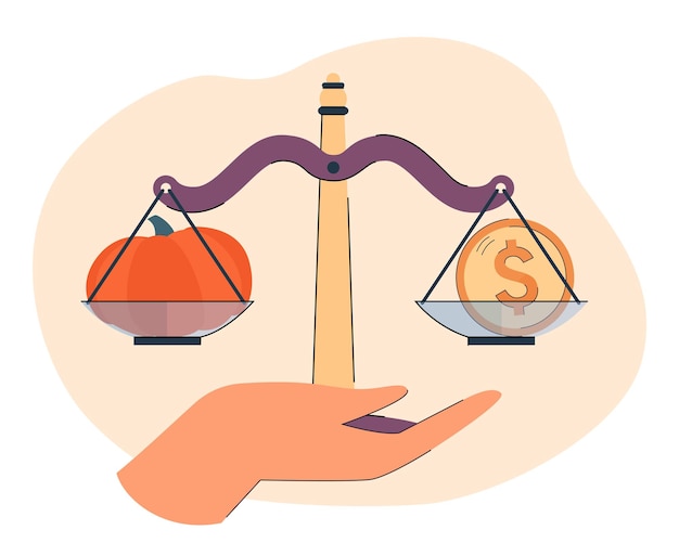 PCHHand holding scale with vegetable and money