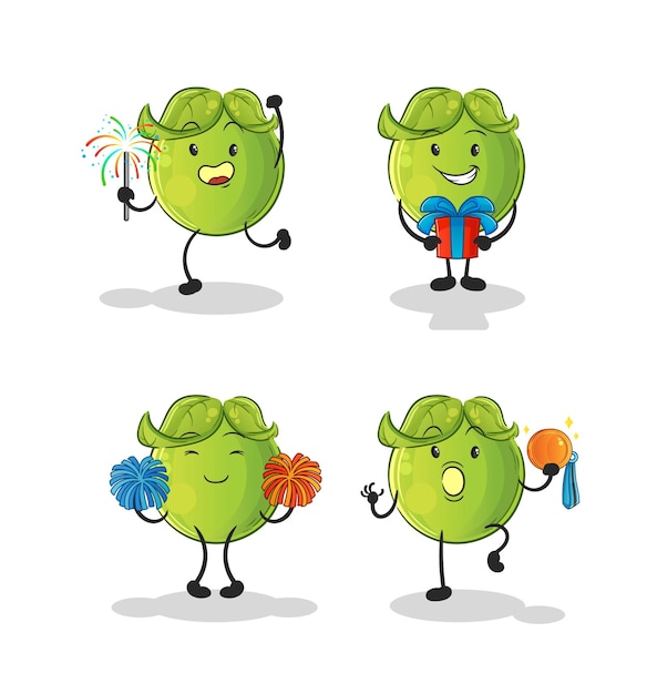 Pea celebration set character. cartoon mascot vector