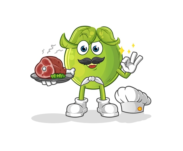 Pea chef with meat mascot. cartoon vector