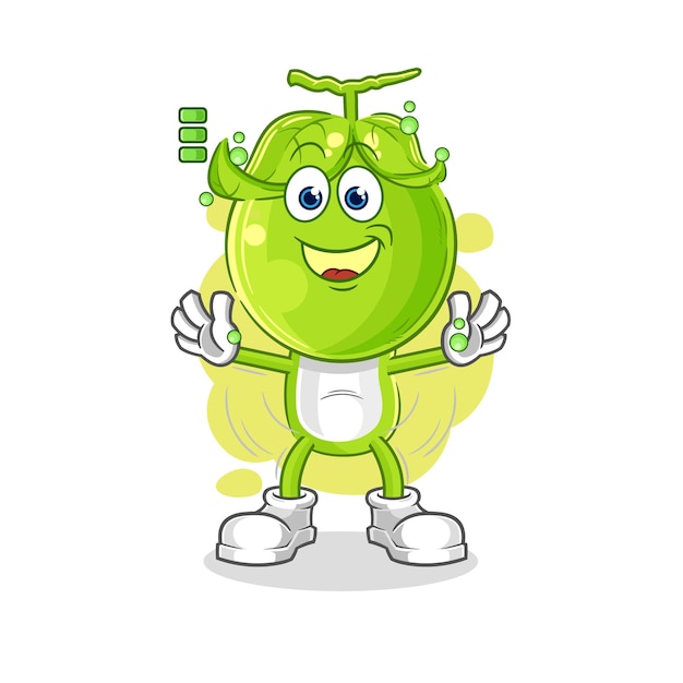 Pea head full battery character cartoon mascot vector