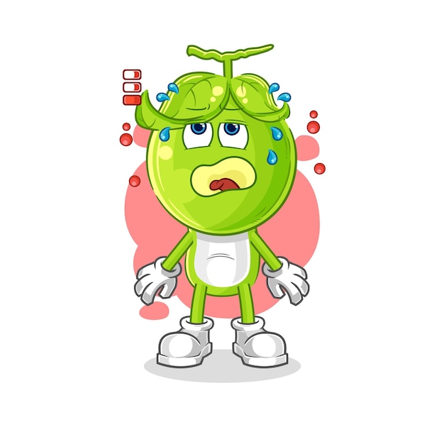 Pea head low battery mascot cartoon vector