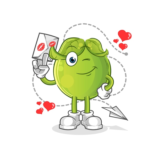 Pea hold love letter illustration. character vector