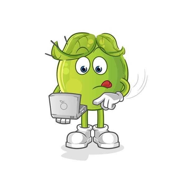 Pea with laptop mascot. cartoon vector