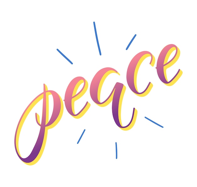 Vector peace colored lettering isolated on white background