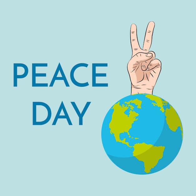 Peace Day concept September 21 International Day of Peace Gesture of the hands two fingers symbol Vector illustration flat design Isolated hand on white background