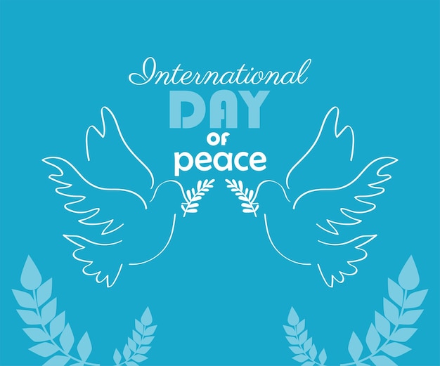 Peace day lettering with doves