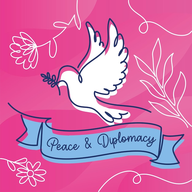 Peace dove bird with laurel wreath Peace and diplomacy flat concept Vector