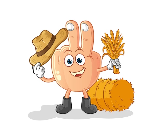 Peace finger farmer mascot cartoon vector