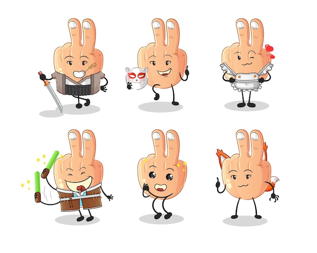 Vector peace finger japanese culture group character mascot vector